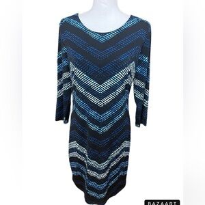 🔥🔥PREMISE Women Blue/Black Lined Casual Dress Size M Back Zipper 3/4 Sleeve